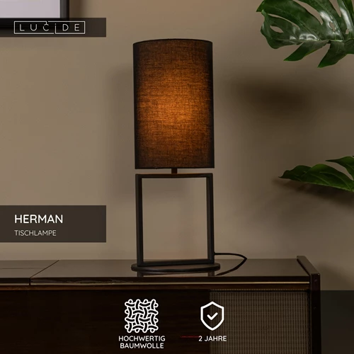 Lucide HERMAN - Tischlampe - Ø 20 cm - 1xE27 - Schwarz - USP